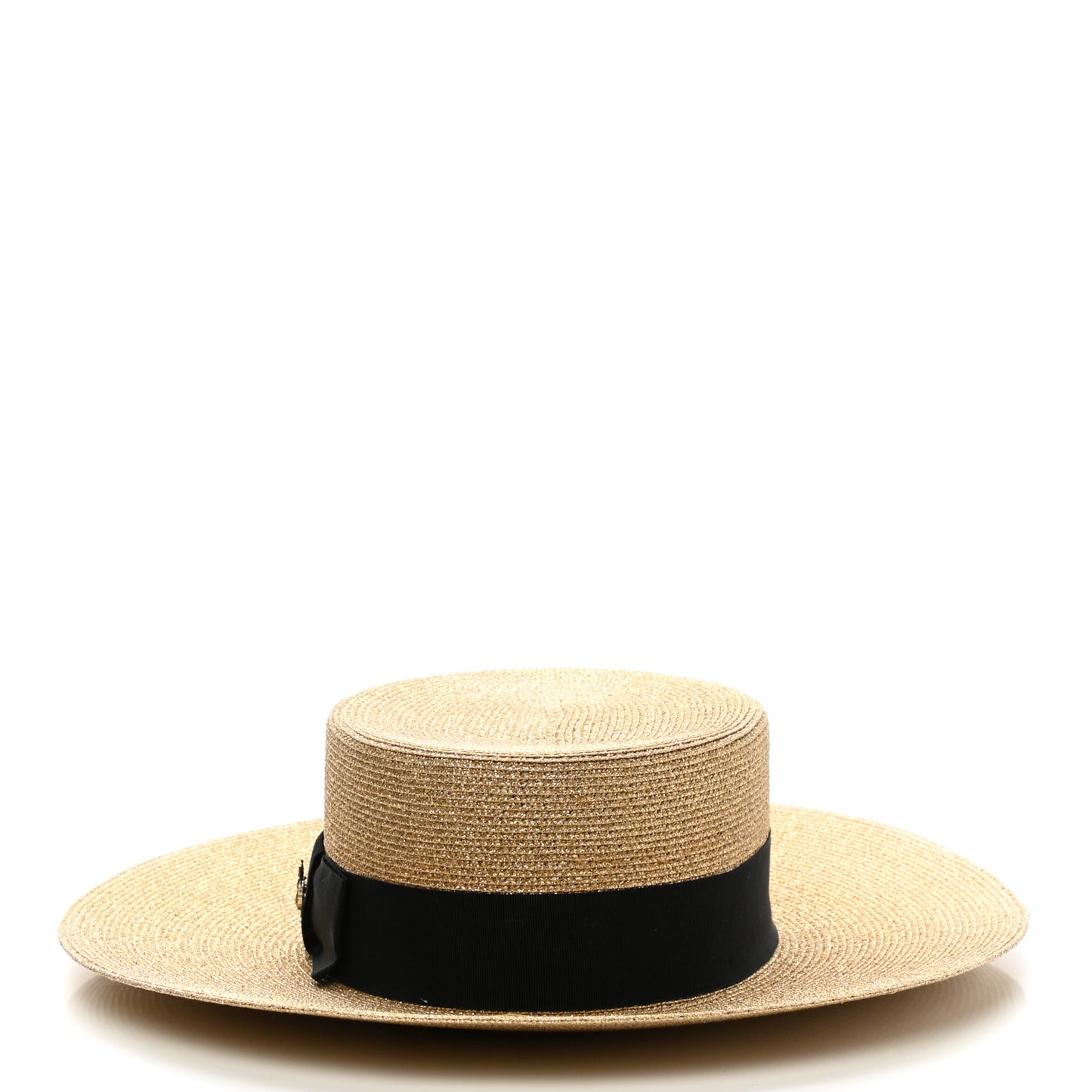 Glittered Straw Grosgrain Wide Brim Hat S Gold Black