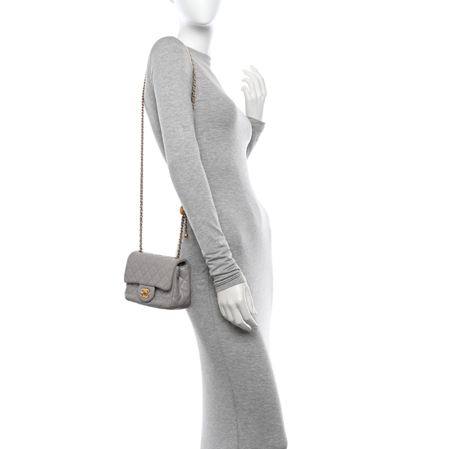 Chanel Lambskin Quilted Mini Pearl Crush Flap Light Grey 2 of 15