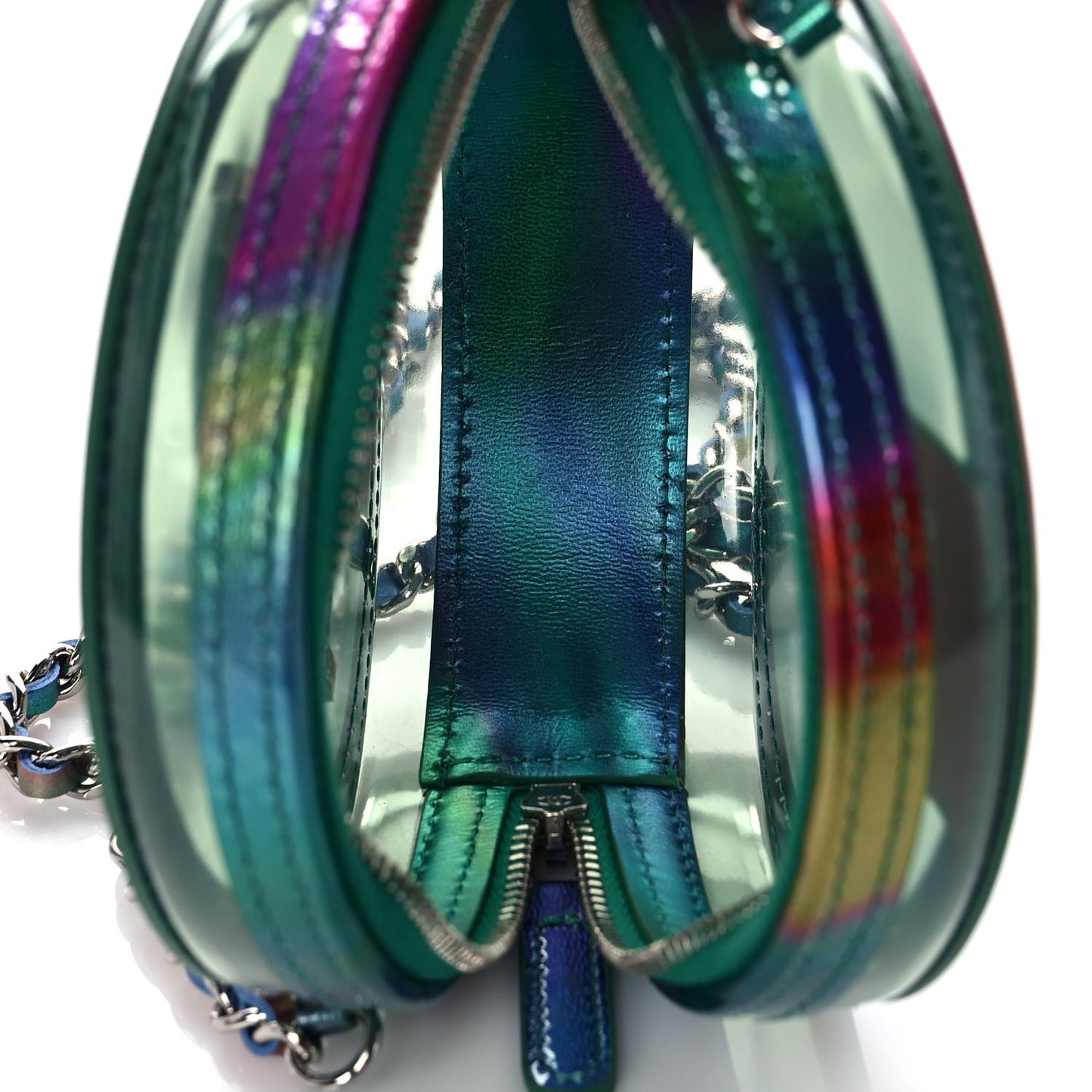 PVC Calfskin Lambskin Quilted Round Filigree Clutch With Chain Green