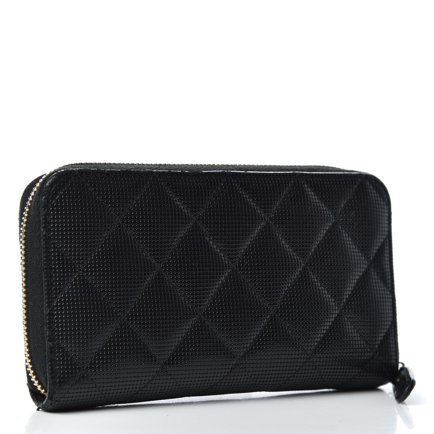 Calfskin Quilted Pixel Effect Medium Zip Around Wallet Black