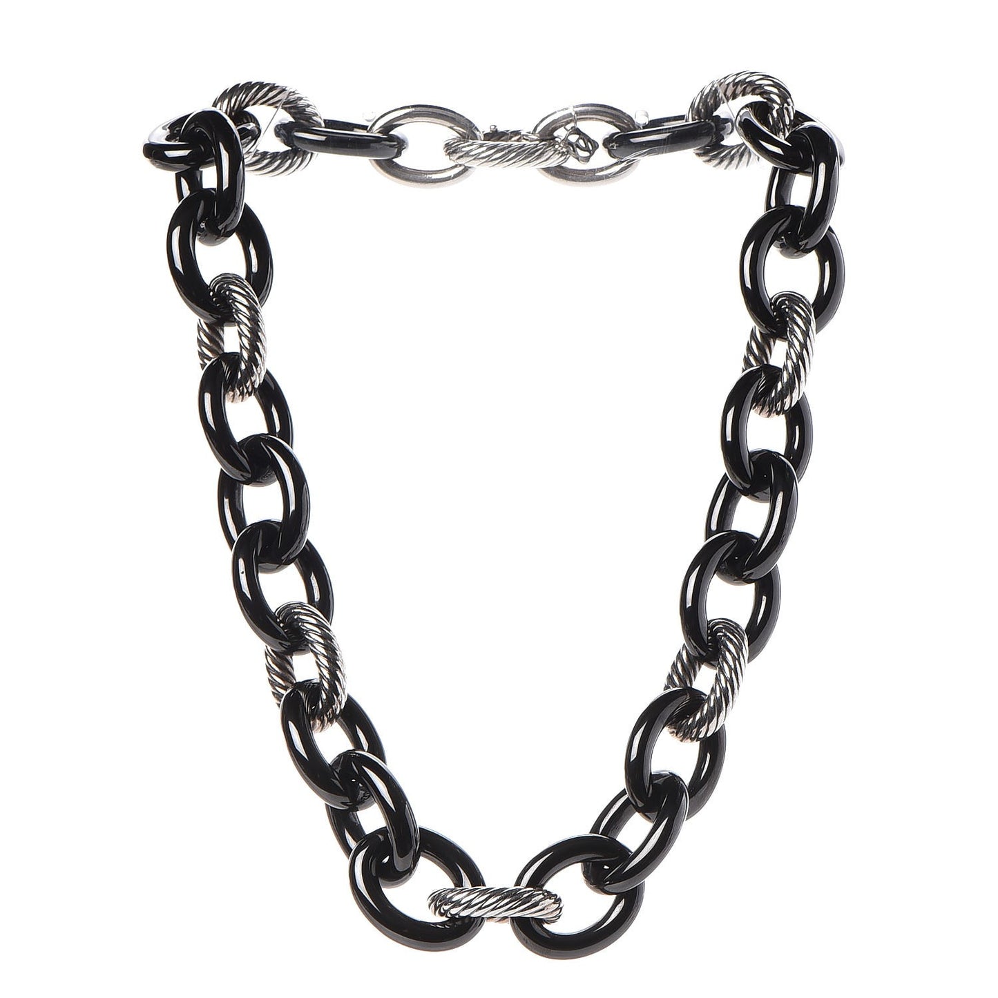 Sterling Silver Black Ceramic Oval Link Necklace Black