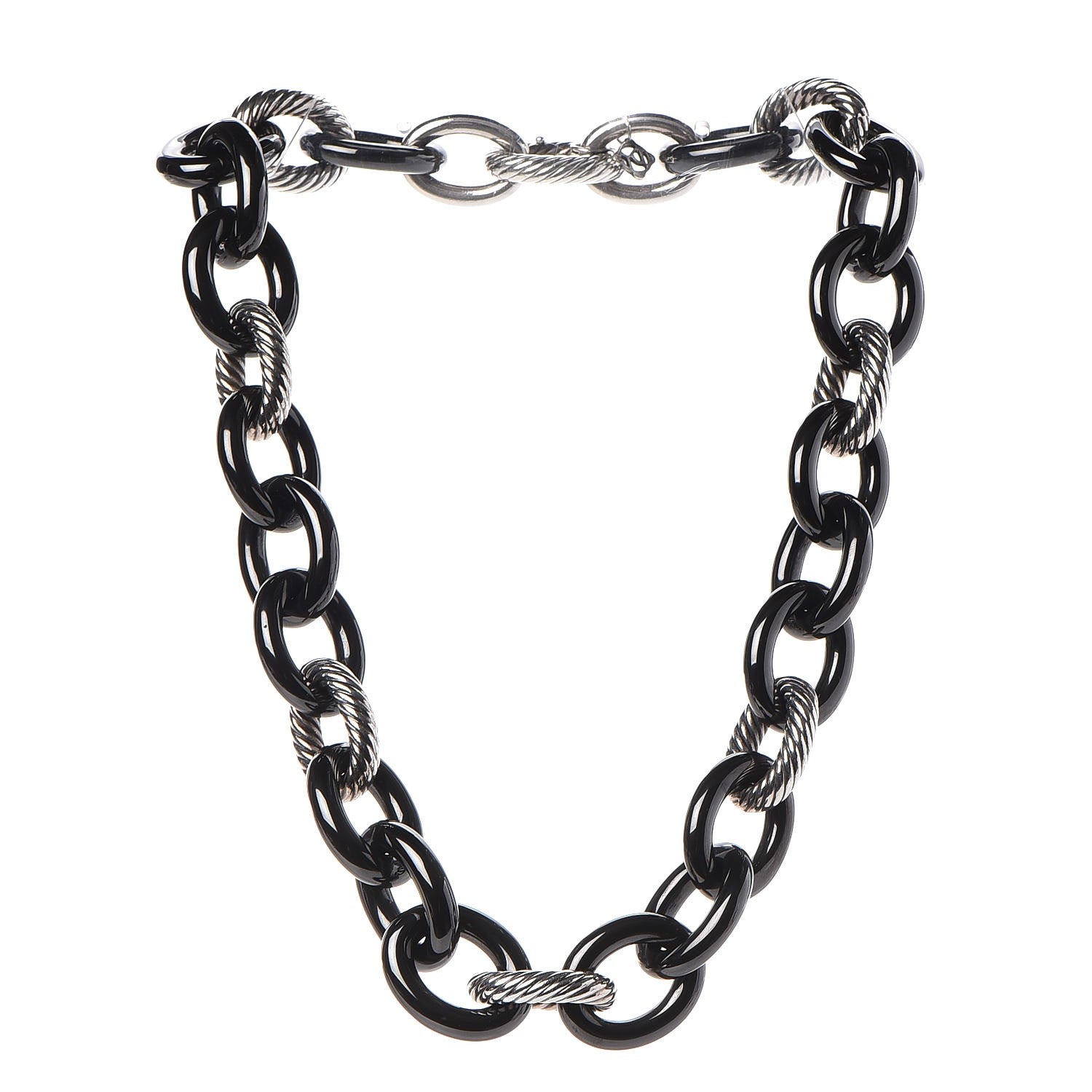 David Yurman Sterling Silver Black Ceramic Oval Link Necklace Black 3 of 5