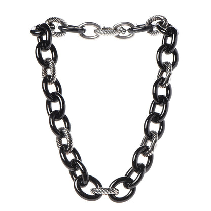 David Yurman Sterling Silver Black Ceramic Oval Link Necklace Black 3 of 5