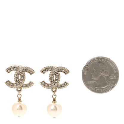 Chanel Crystal Pearl CC Drop Earrings Gold 2 of 5