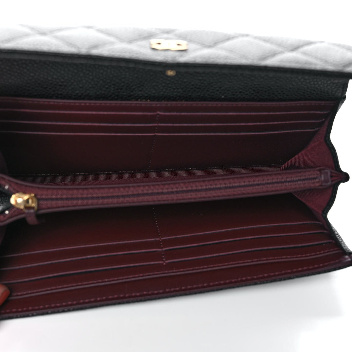 Caviar Quilted Large Gusset Flap Wallet Black