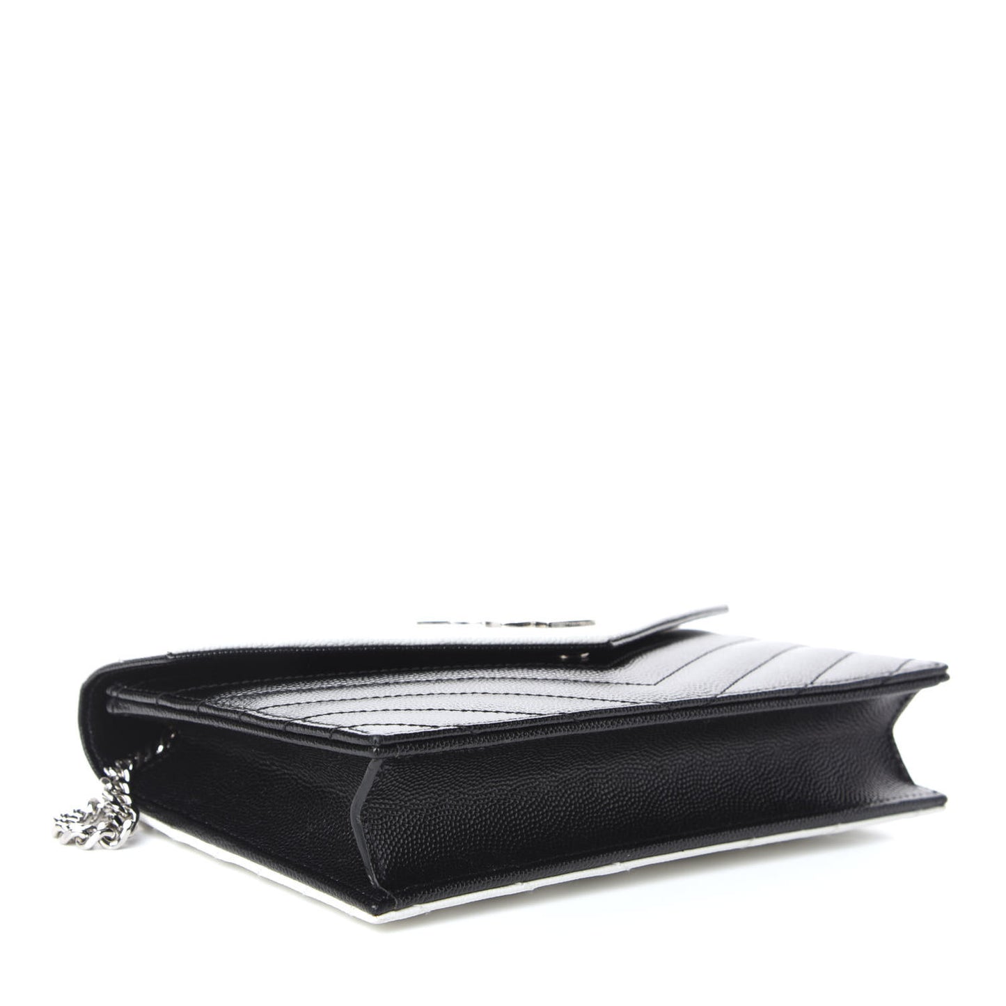 Grain De Poudre Matelasse Chevron Monogram Envelope Chain Wallet Pearl White Black