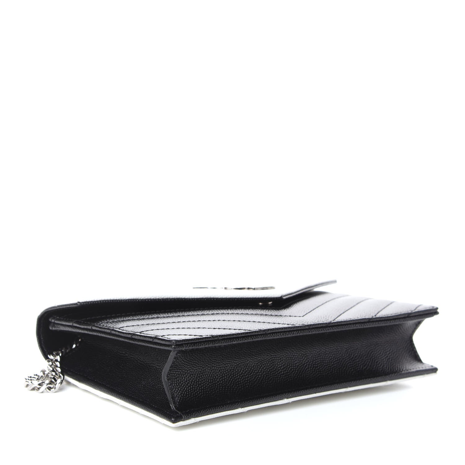 Saint Laurent Grain De Poudre Matelasse Chevron Monogram Envelope Chain Wallet Pearl White Black 4 of 8
