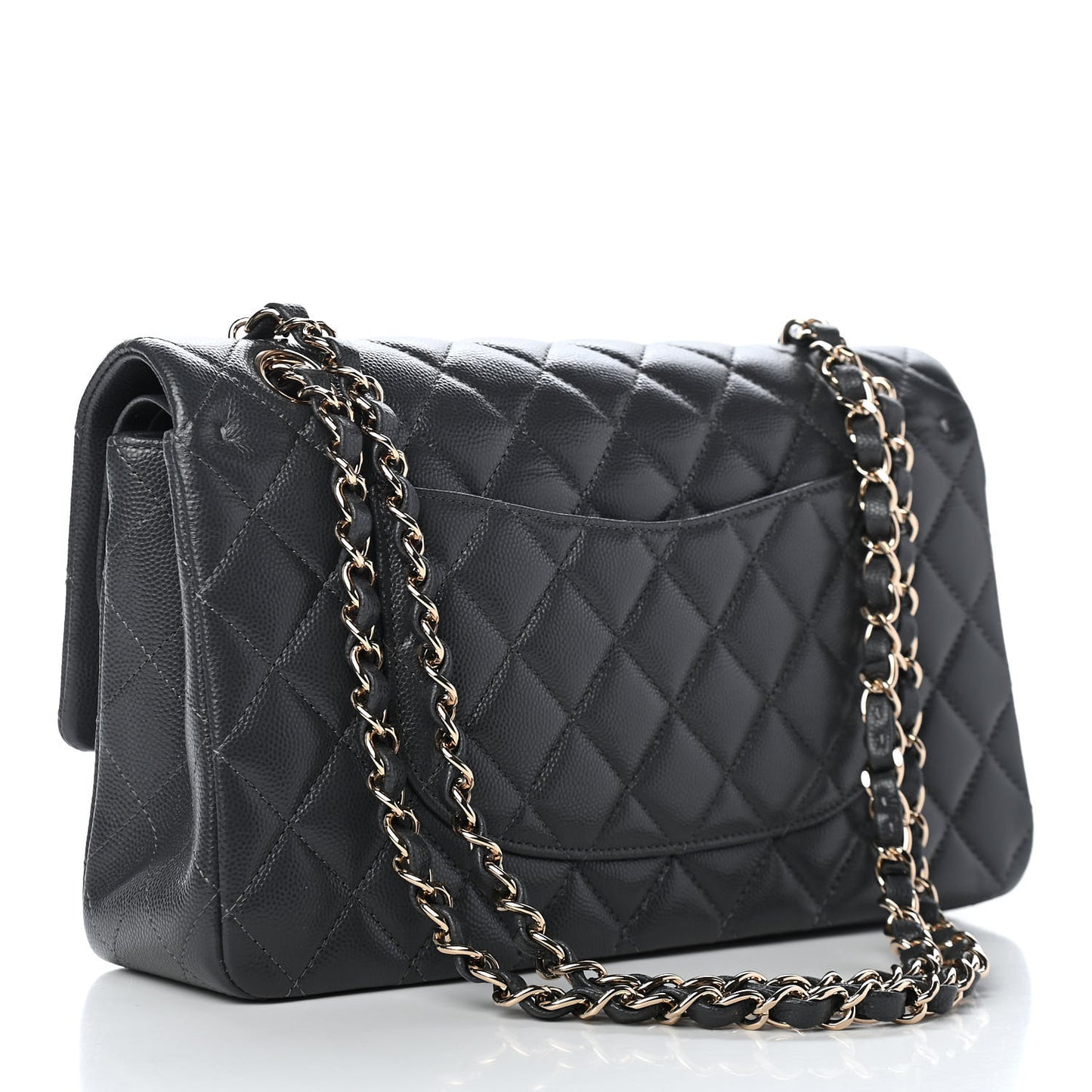 Caviar Quilted Medium Double Flap Dark Grey