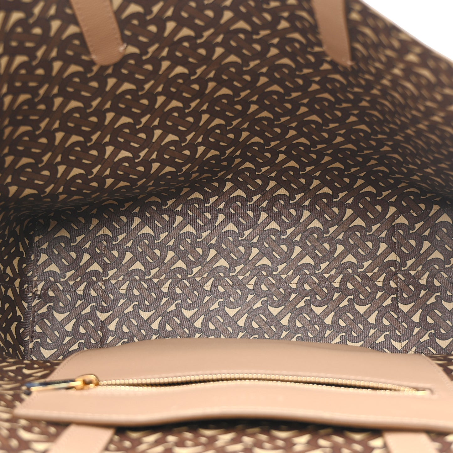 Calfskin TB Motif Embossed Medium Tote Camel