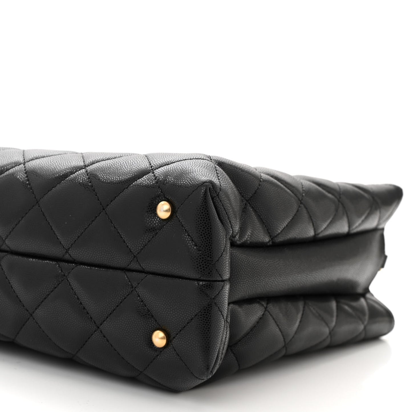 Shiny Caviar Quilted Chain Handle Shopping Tote Black