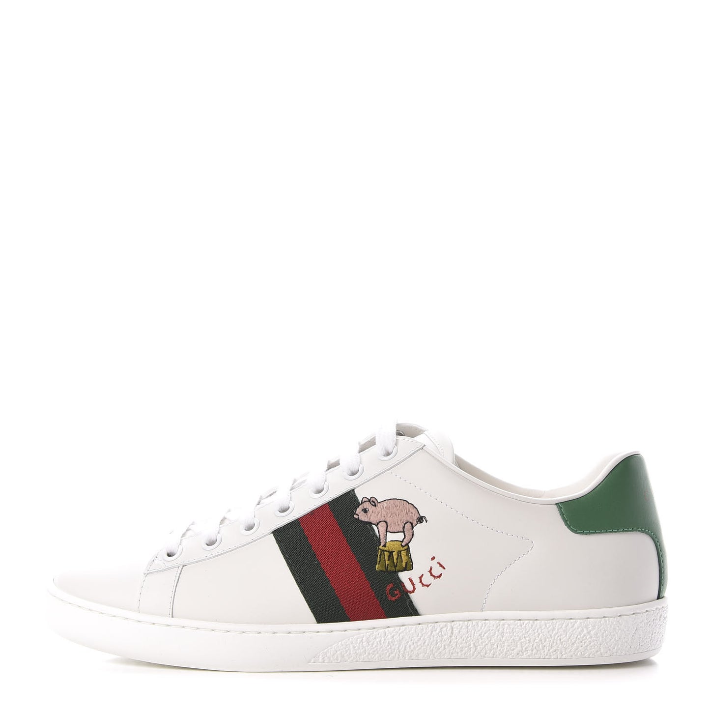 Calfskin Web Pig Kitten Embroidered Womens Ace Sneakers 39 White