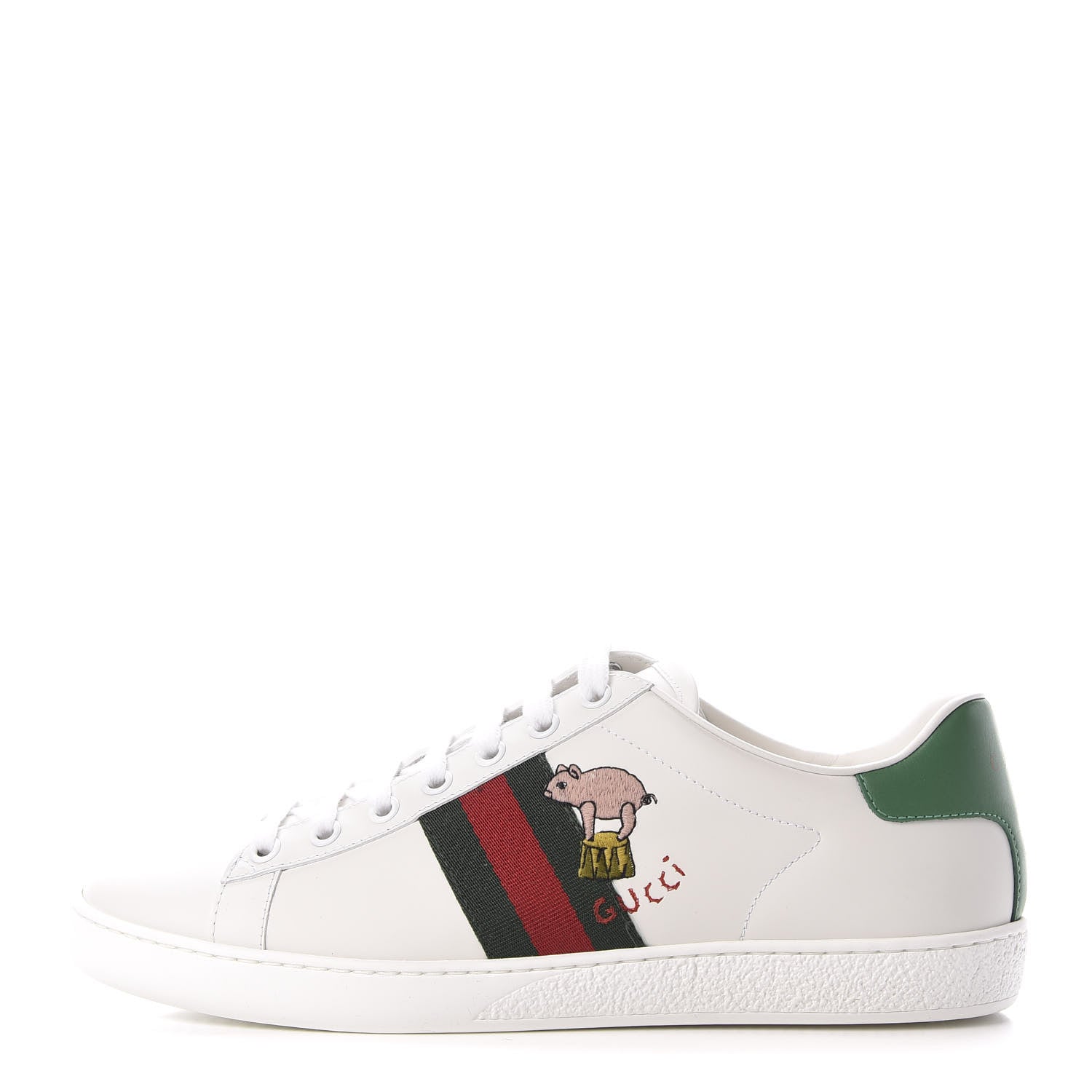 Gucci Calfskin Web Pig Kitten Embroidered Womens Ace Sneakers 39 White 1 of 8