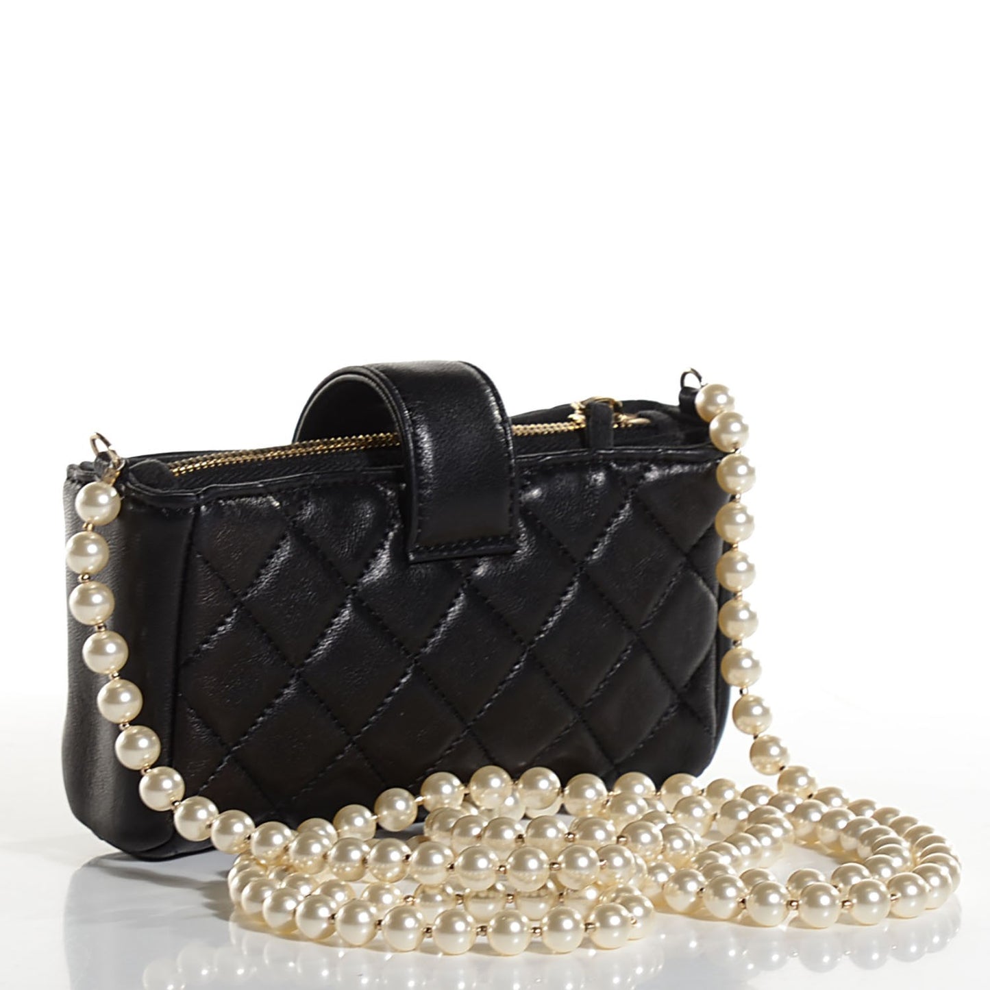 Lambskin Quilted Pearl Chain Love Symbols Mini Bag Black