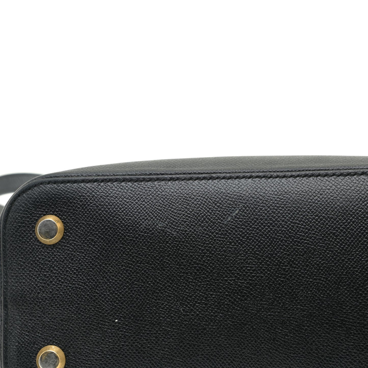 Signature Grained Calfskin Logo S Ville Top Handle Bag Black