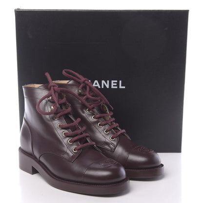 Chanel Calfskin Lace Up CC Short Boots 36.5 Burgundy 9 of 9