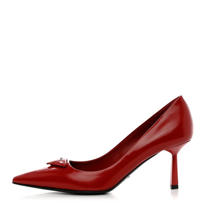 Prada Spazzolato Triangle Logo Pointed Toe 75mm Pumps 37.5 Scarlatto 1 of 10