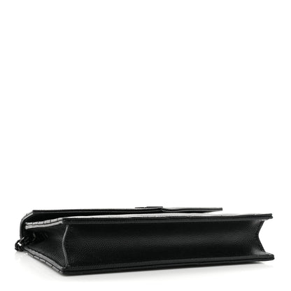 Saint Laurent Grain De Poudre Matelasse Chevron Monogram Monochrome Envelope Chain Wallet Black 4 of 16