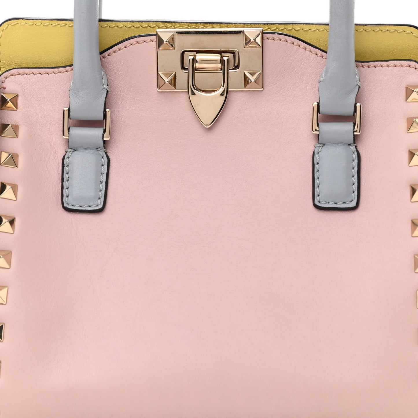 Vitello Watercolor Mini Rockstud Double Handle Tote Rose Green Yellow Sky