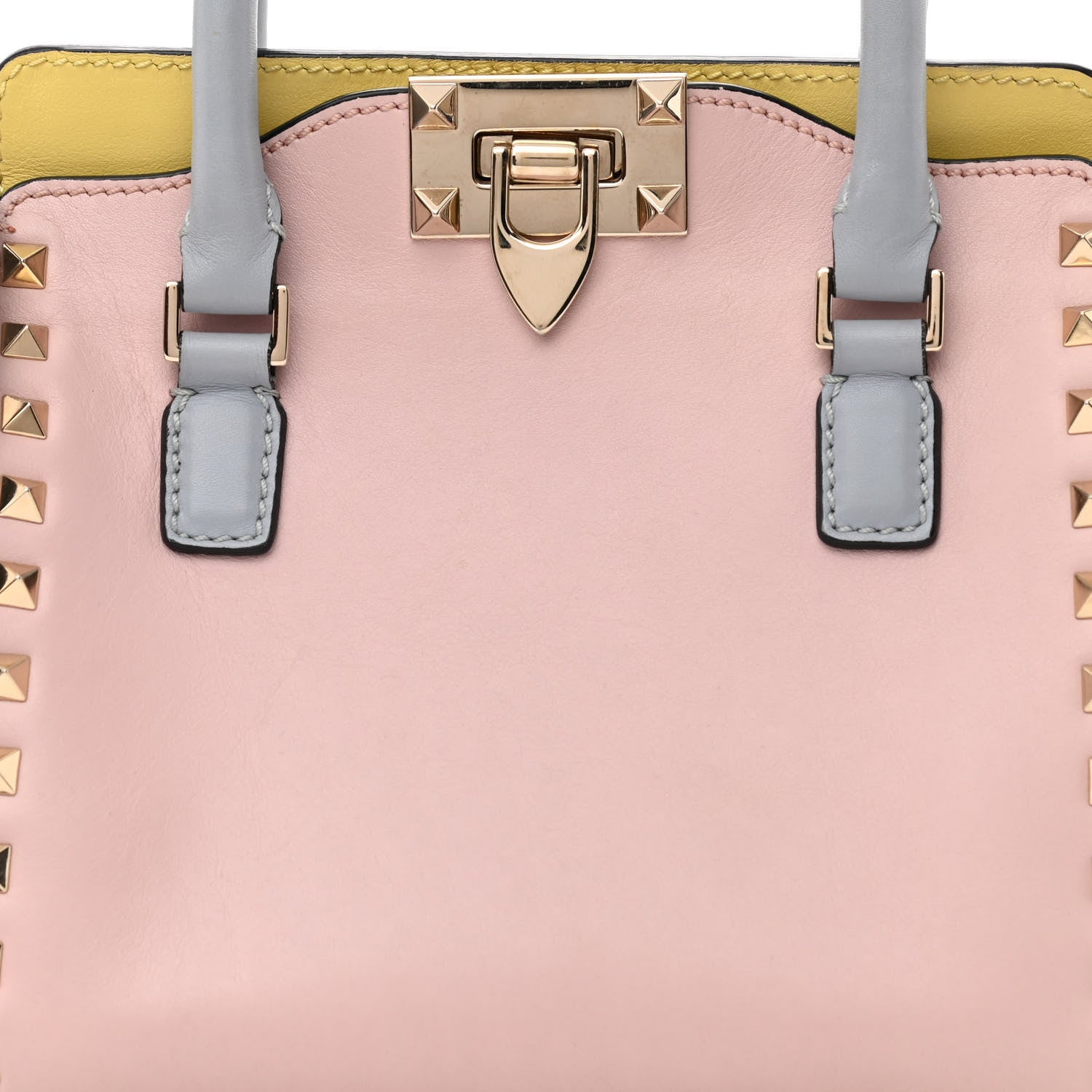 Valentino Garavani Vitello Watercolor Mini Rockstud Double Handle Tote Rose Green Yellow Sky 10 of 13