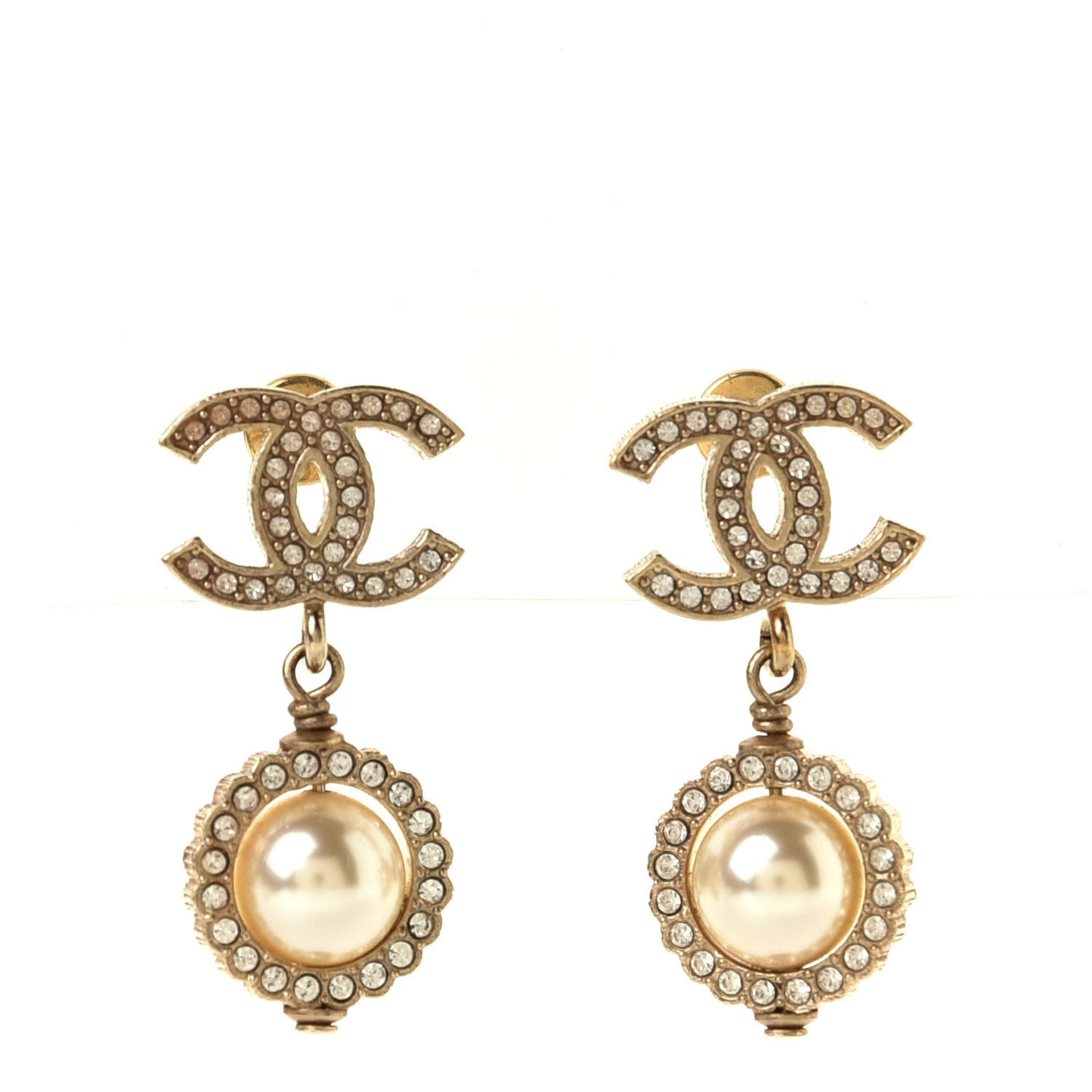 Crystal Pearl CC Lace Camellia Earrings Gold
