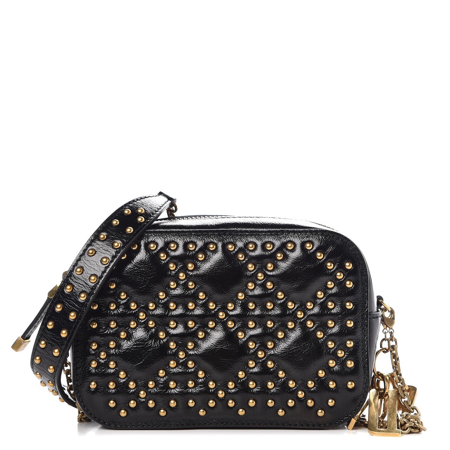 Christian Dior Crinkled Calfskin Studded Cannage Camera Case Black 1 of 10