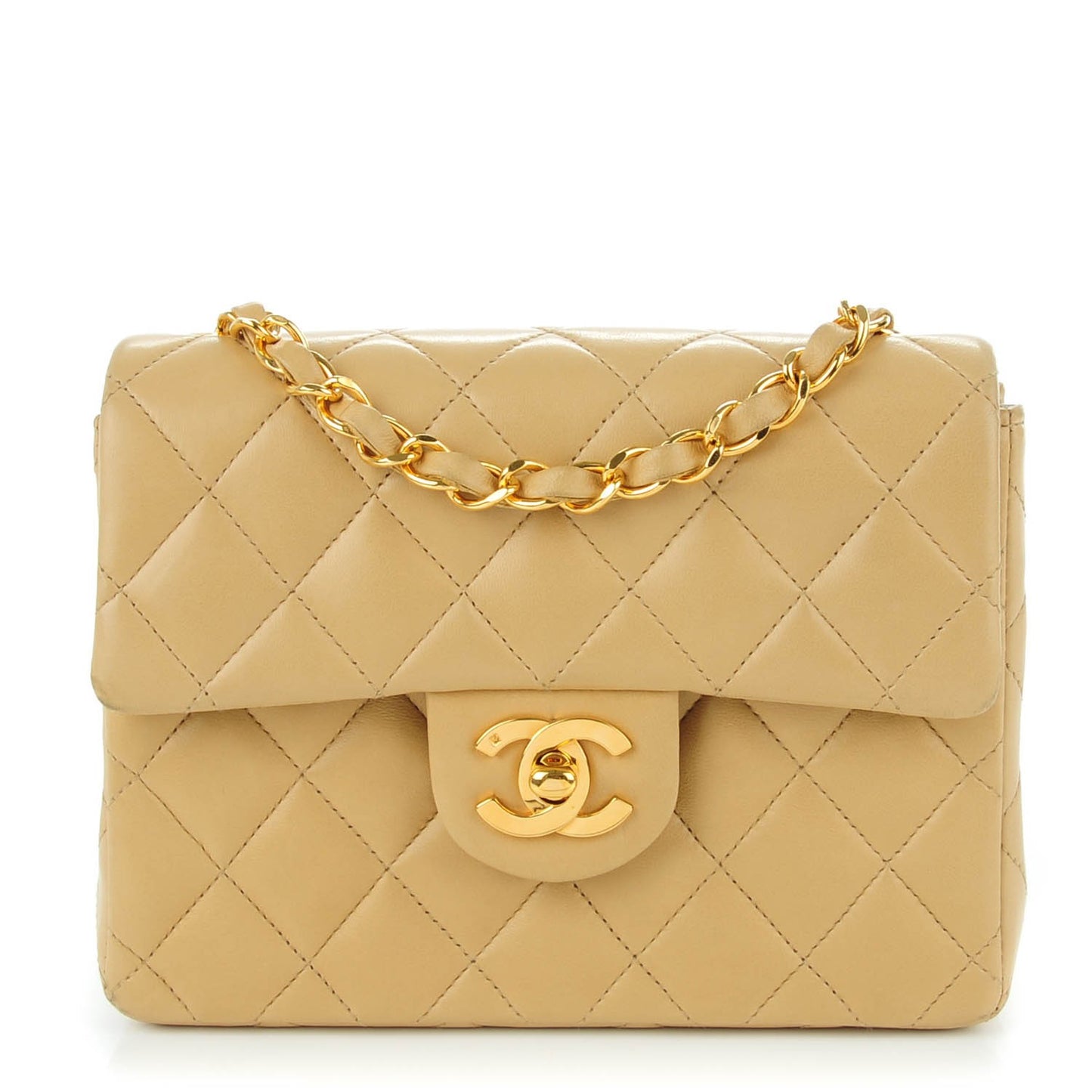 Lambskin Quilted Mini Square Flap Beige