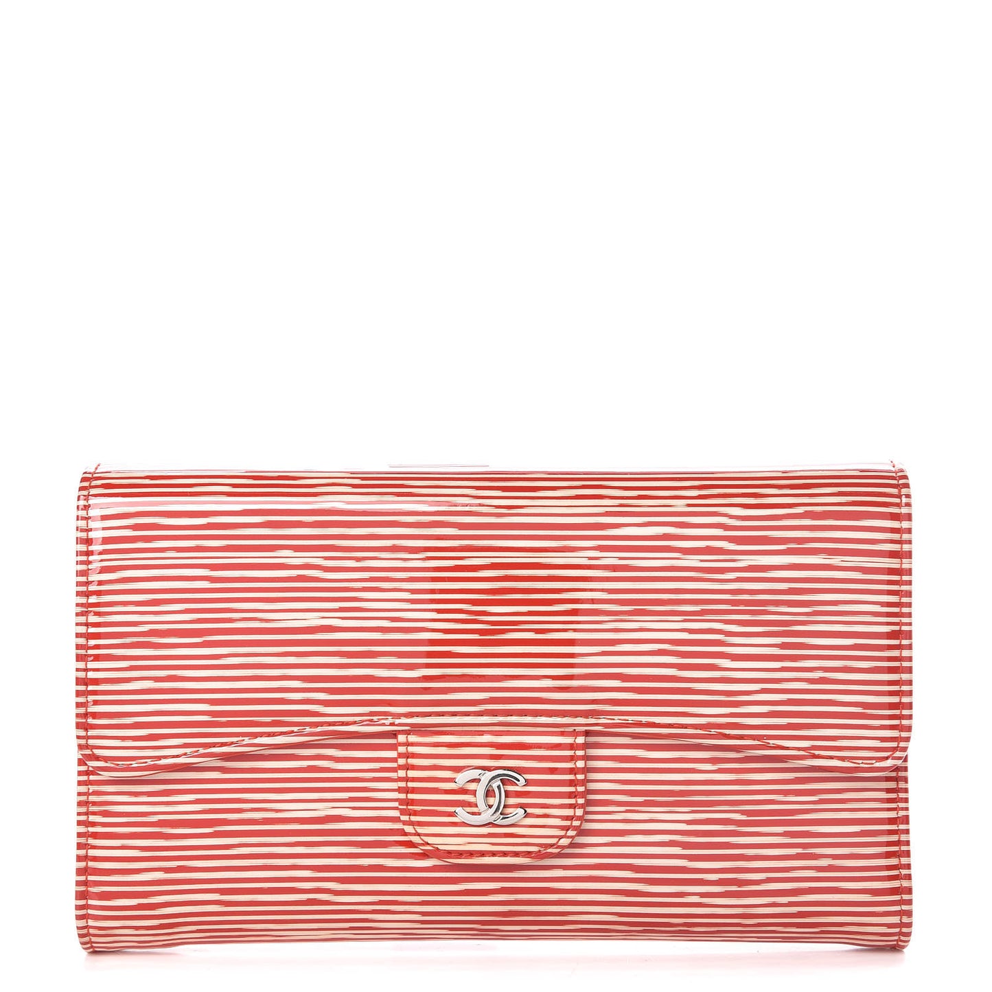 Patent Calfskin Striped Long Flap Wallet Red