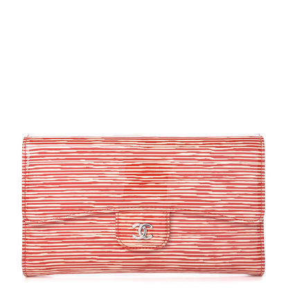 Chanel Patent Calfskin Striped Long Flap Wallet Red 1 of 9