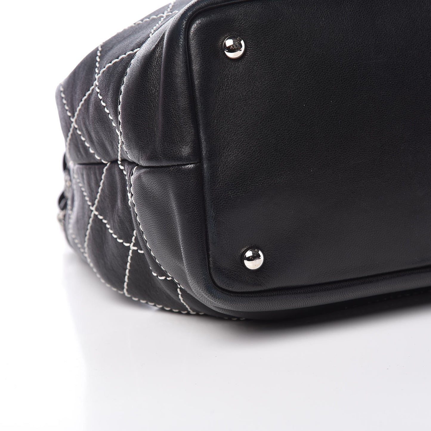 Lambskin Contrast Stitch Small Drawstring Tote Black
