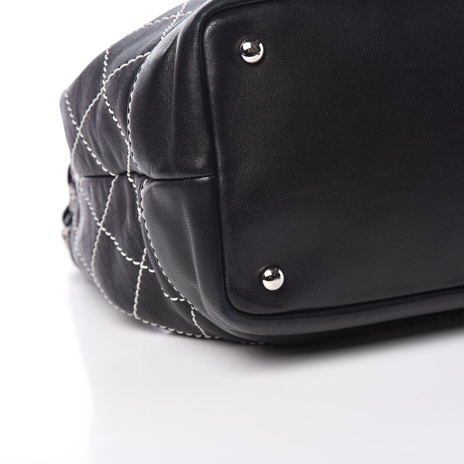 Chanel Lambskin Contrast Stitch Small Drawstring Tote Black 9 of 14