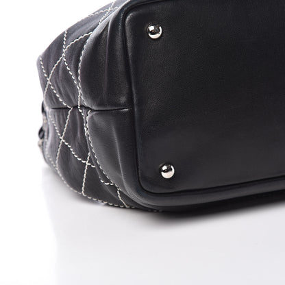Chanel Lambskin Contrast Stitch Small Drawstring Tote Black 9 of 14