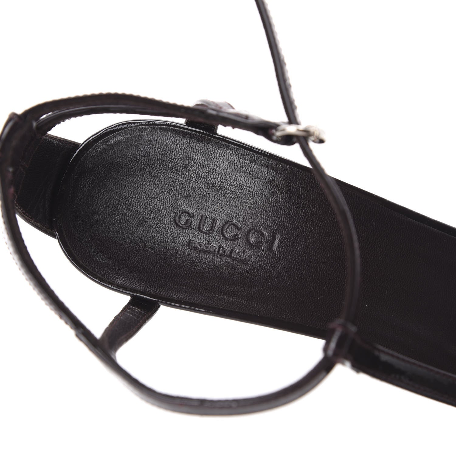 Gucci Patent T-Strap Sandals 7.5 Burgundy 8 of 11