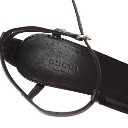 Gucci Patent T-Strap Sandals 7.5 Burgundy 8 of 11