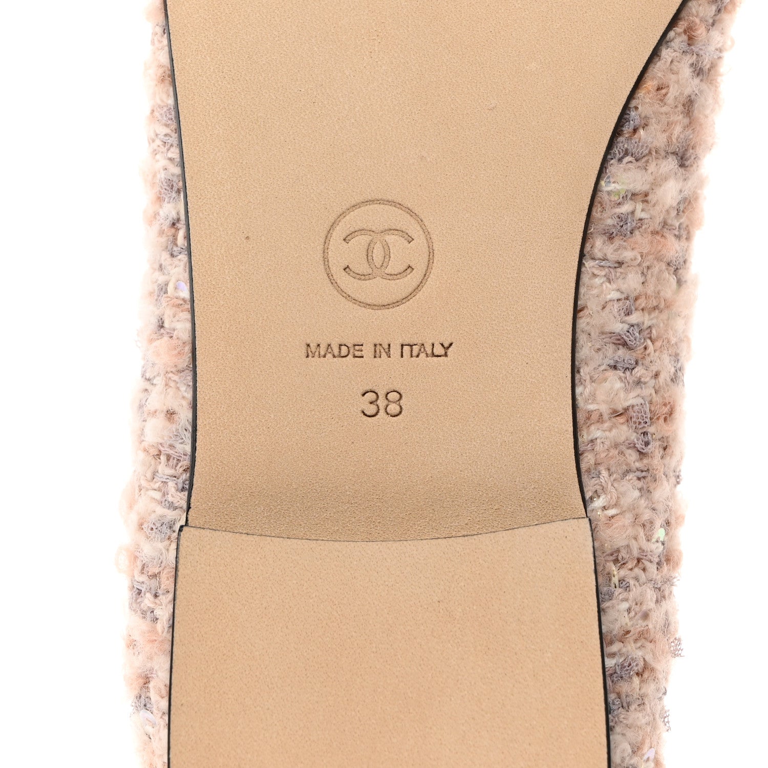 Chanel Glittered Tweed Grosgrain Cap Toe Ballet Flats 38 Pink Beige Ecru Black 8 of 9