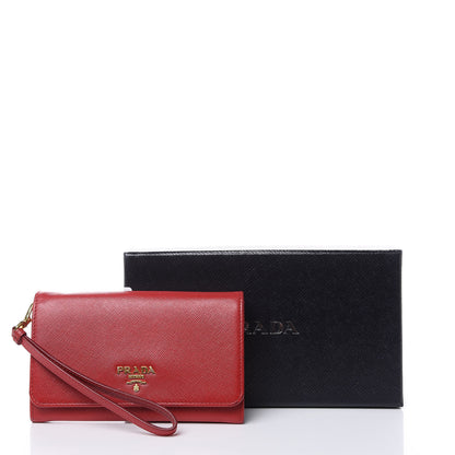 Prada Saffiano Metal Wristlet Wallet Fuoco 11 of 11