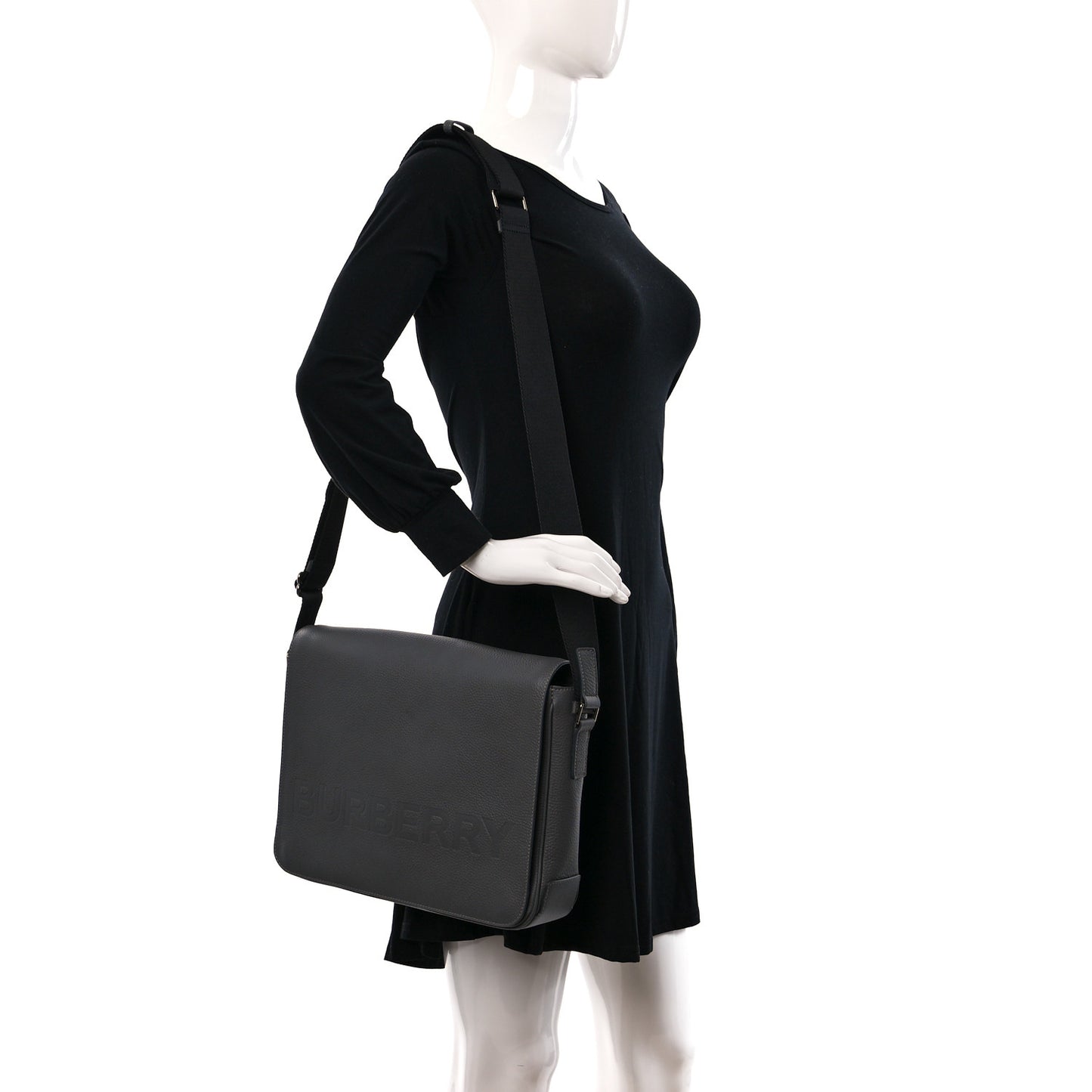 Calfskin Logo Messenger Charcoal Grey