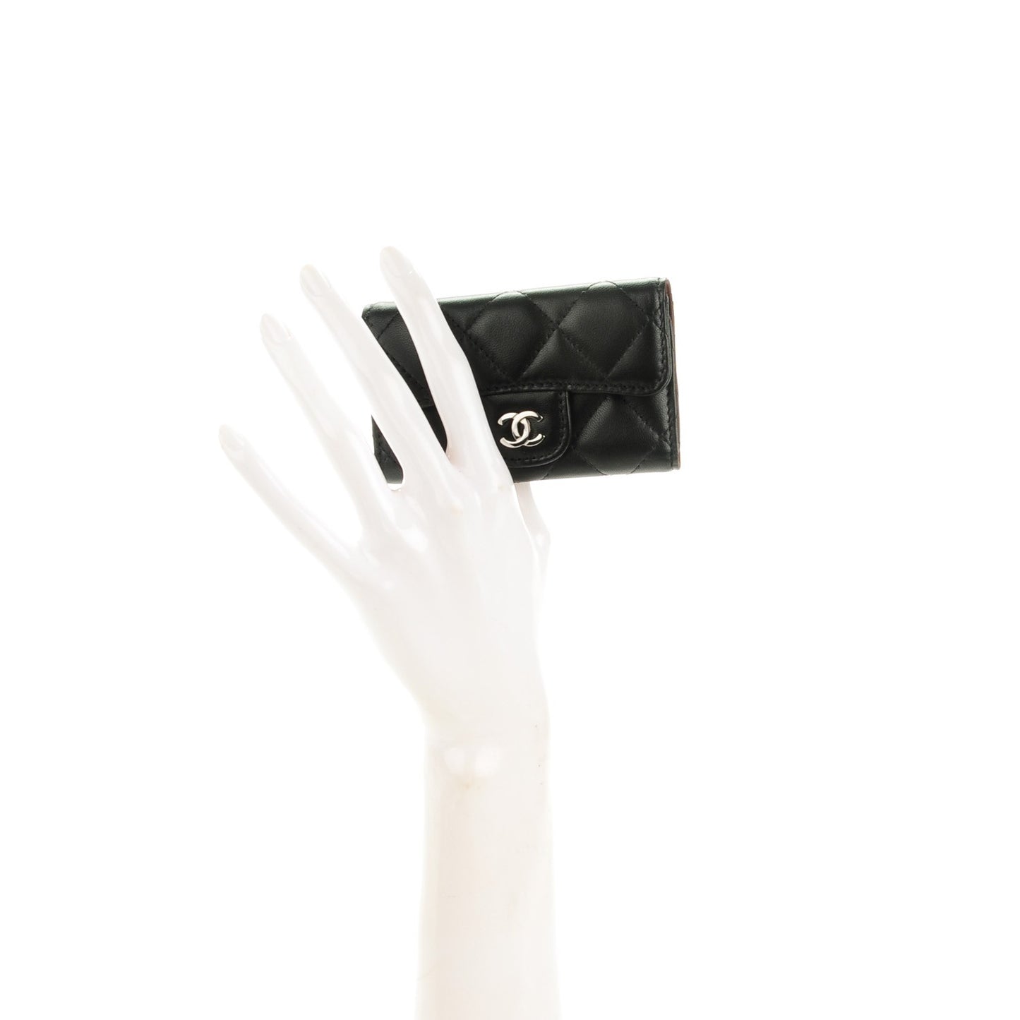 Lambskin Quilted 6 Key Holder Black
