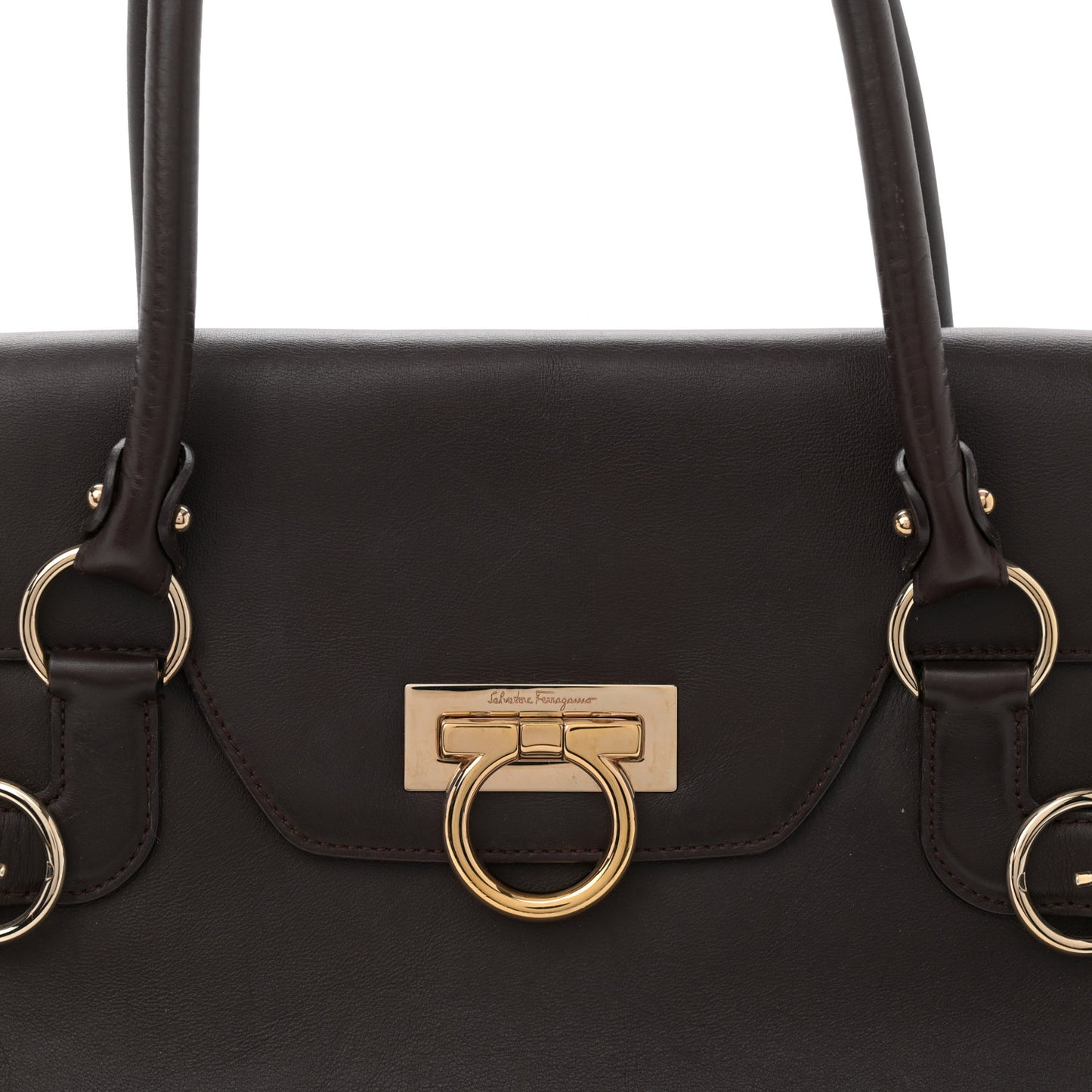 Calfskin Gancini Top Handle Satchel Brown