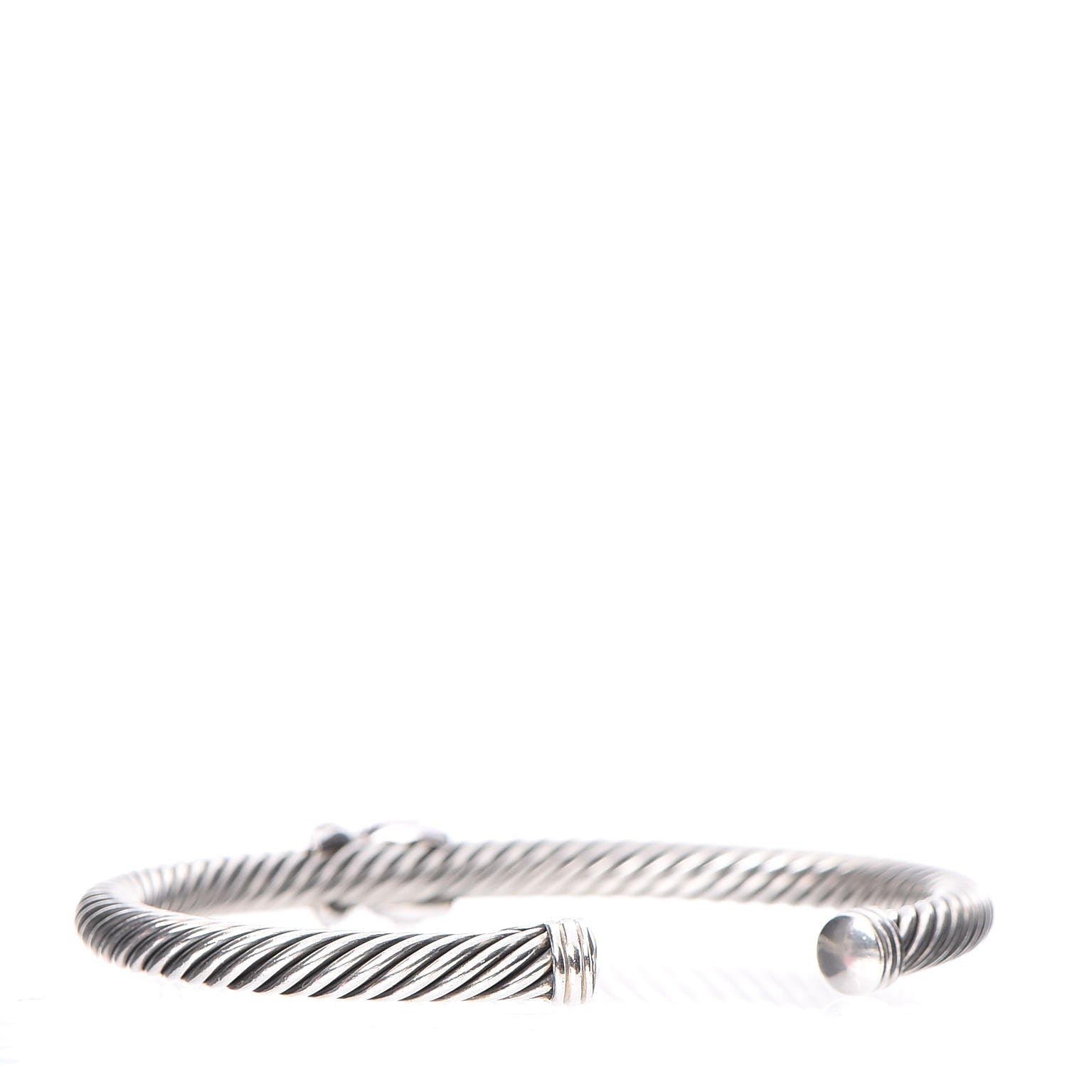 David Yurman Sterling Silver 18K White Gold Diamond Pave 5mm X Cable Bracelet 3 of 5