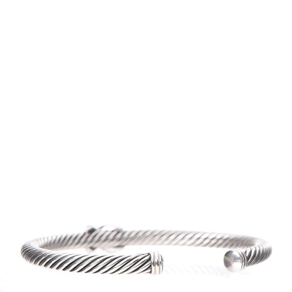 David Yurman Sterling Silver 18K White Gold Diamond Pave 5mm X Cable Bracelet 3 of 5
