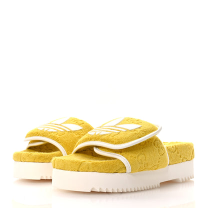Gucci X ADIDAS Terry Cloth Trefoil GG Monogram Womens Platform Sandals 38 Smile Yellow Off White 4 of 8