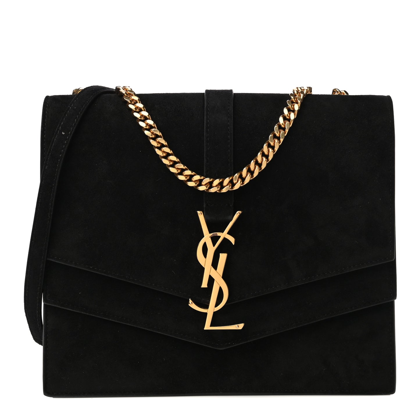 Suede Sulpice Monogram Medium Shoulder Bag Black