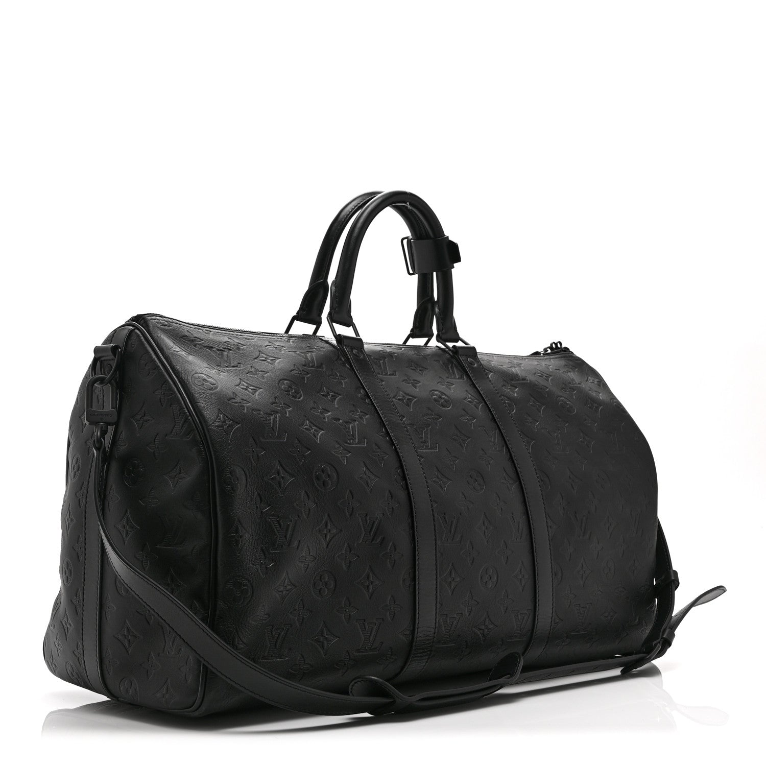 Louis Vuitton Calfskin Shadow Monogram Keepall Bandouliere 50 Black 2 of 8