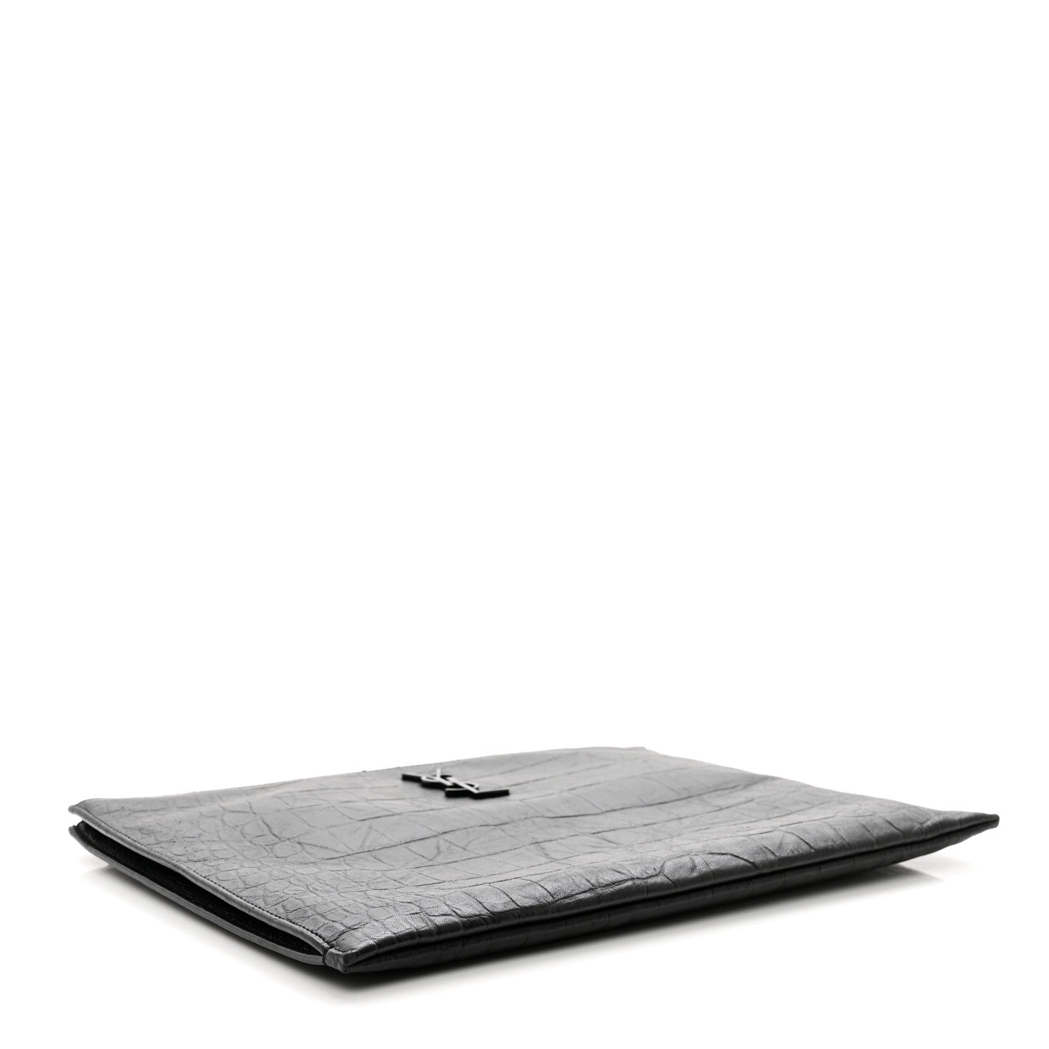 Saint Laurent Calfskin Crocodile Embossed Monogram iPad Case Black 4 of 8