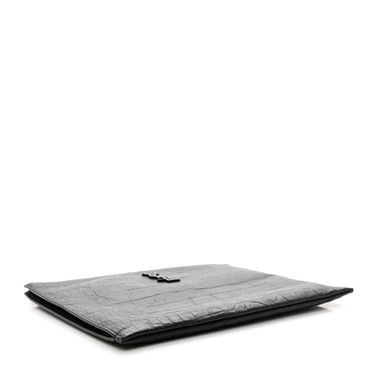 Saint Laurent Calfskin Crocodile Embossed Monogram iPad Case Black 4 of 8