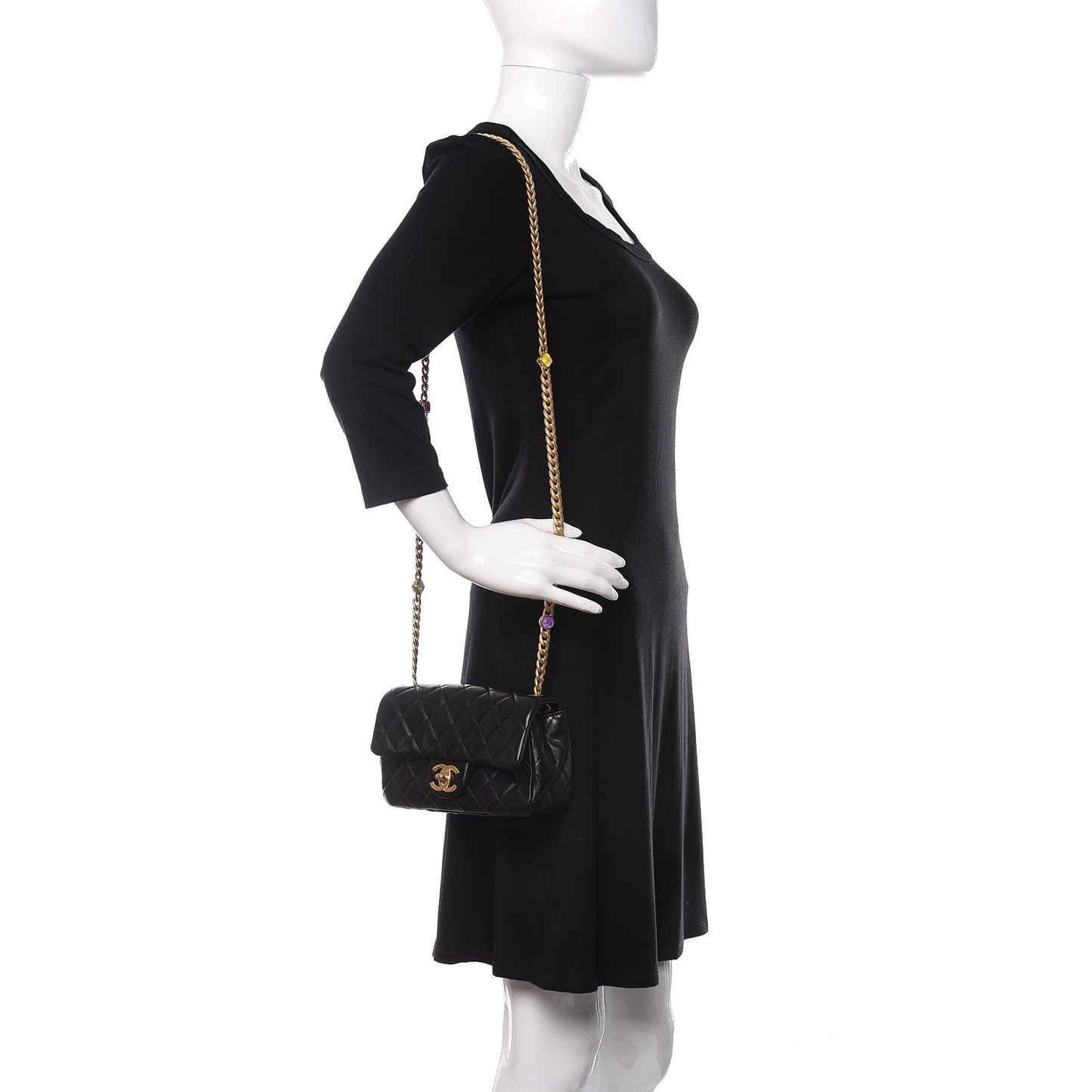 Lambskin Resin Quilted Mini Rectangular Pearl Samba Flap Black