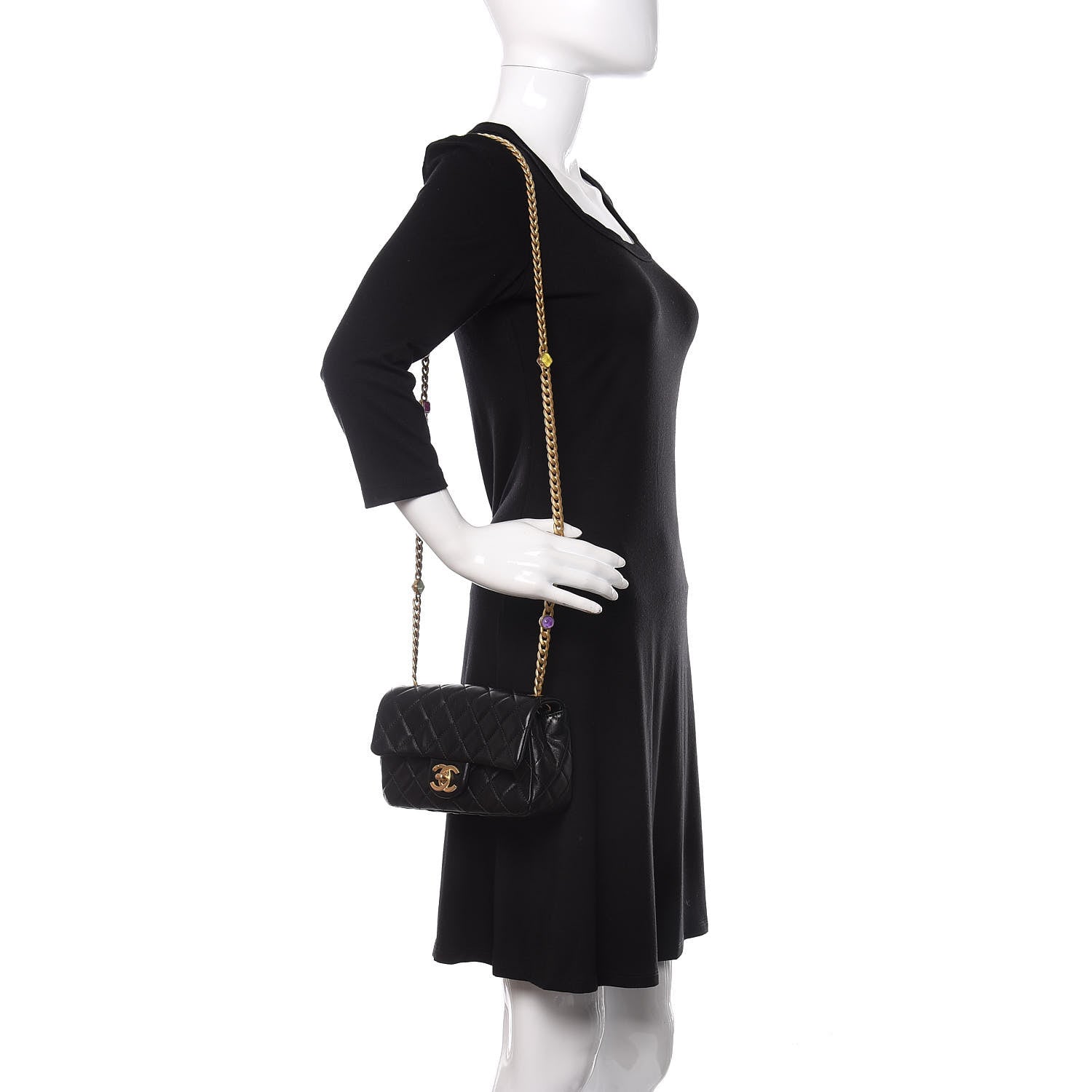 Chanel Lambskin Resin Quilted Mini Rectangular Pearl Samba Flap Black 2 of 10