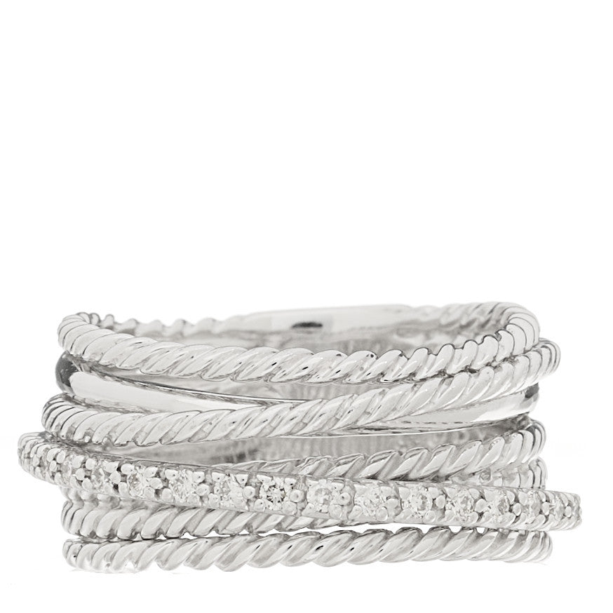David Yurman Sterling Silver Diamond 12mm Wide Crossover Cable Ring 54 7 1 of 4