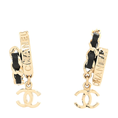 Chanel Metal Lambskin CC Chain Hoop Earrings Gold Black 1 of 3