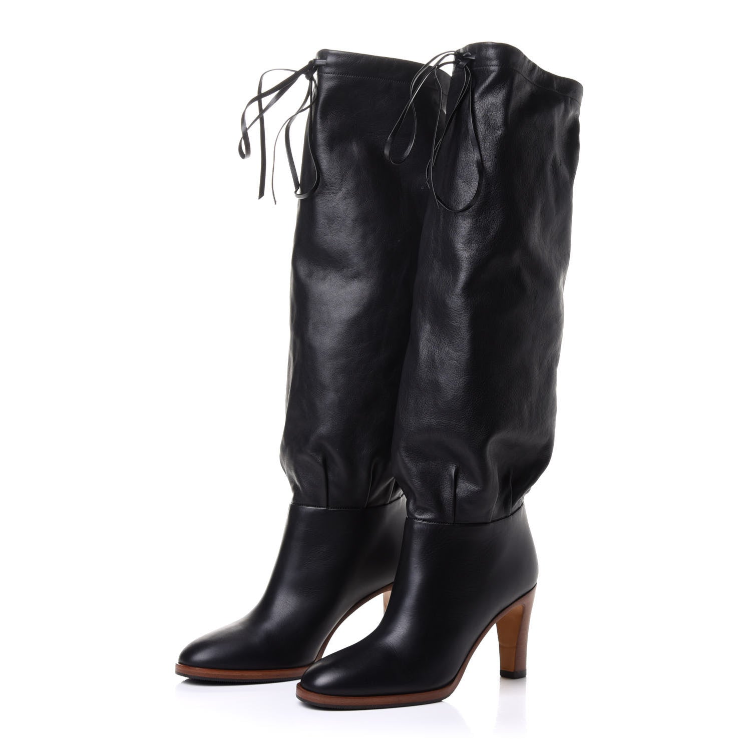 Gucci Deauville Calfskin Cinched Knee High Boots 34.5 Black 3 of 9